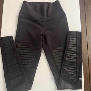 Alo Black Moto-Style Leggings with Ribbed Panels